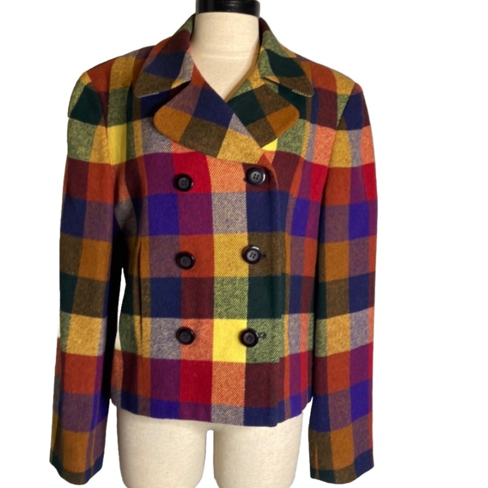 Unbranded Fall Blue Red Yellow Double Breasted Preppy Blazer Jacket Large